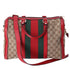 Gucci Sherry Medium Duffle Vintage Web Boston Bag GG Canvas Tan Red